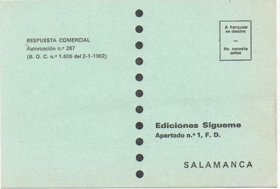 TARJETA POSTAL. RESPUESTA COMERCIAL. EDICIONES SIGUEME