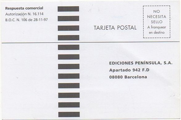 TARJETA POSTAL. RESPUESTA COMERCIAL. EDICIONES PENINSULA