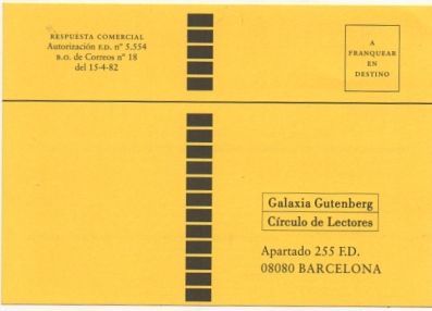 TARJETA POSTAL. RESPUESTA COMERCIAL. GALAXIA GUTENBERT. CIRCULO DE LECTORES