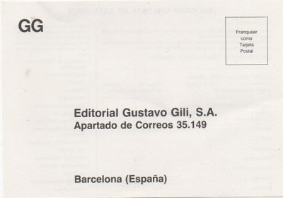 TARJETA POSTAL. PEDIDO DE LIBRERIA. EDITORIAL GUSTAVO GILI S.A.