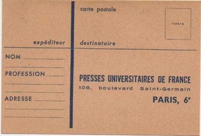 TARJETA POSTAL. RESPUESTA COMERCIAL. PRESSES UNIVERSITAIRES DE FRANCE