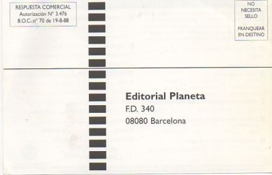 TARJETA POSTAL. RESPUESTA COMERCIAL. EDITORIAL PLANETA