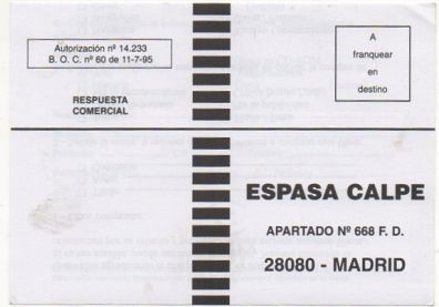 TARJETA POSTAL. RESPUESTA COMERCIAL. ESPASA-CALPE
