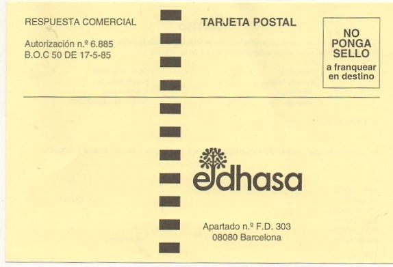 TARJETA POSTAL. RESPUESTA COMERCIAL. EDHASA