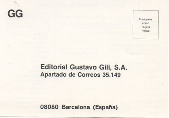 TARJETA POSTAL. PEDIDO DE LIBRERIA. EDITORIAL GUSTAVO GILI S.A.
