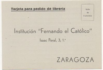 TARJETA POSTAL. RESPUESTA COMERCIAL. INSTITUCION FERNANDO EL CATOLICO