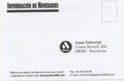 TARJETA POSTAL. INFORMACIN DE NOVEDADES. AMAT EDITORIAL