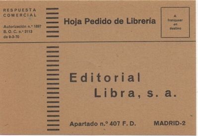 TARJETA POSTAL. RESPUESTA COMERCIAL. EDITORIAL LIBRA S.A.