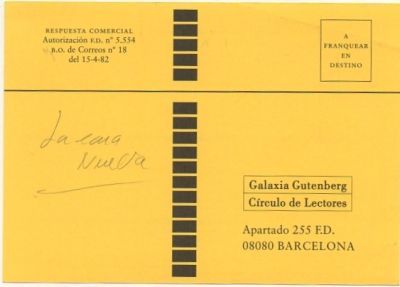 TARJETA POSTAL. RESPUESTA COMERCIAL. GALAXIA GUTENBERG. CIRCULO DE LECTORES