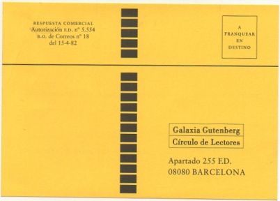 TARJETA POSTAL. RESPUESTA COMERCIAL. GALAXIA GUTENBERG. CIRCULO DE LECTORES