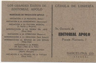 TARJETA POSTAL. RESPUESTA COMERCIAL. EDITORIAL APOLO