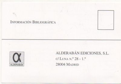 TARJETA POSTAL. RESPUESTA COMERCIAL. ALDERABAN EDICIONES S.L.