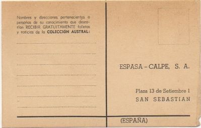 TARJETA POSTAL. RESPUESTA COMERCIAL. ESPASA-CALPE