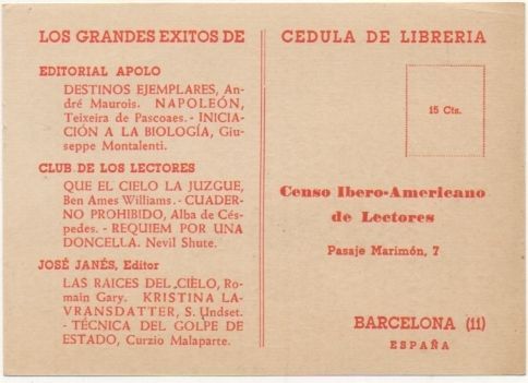 TARJETA POSTAL. RESPUESTA COMERCIAL. CENSO IBEROAMERICANO DE LECTORES