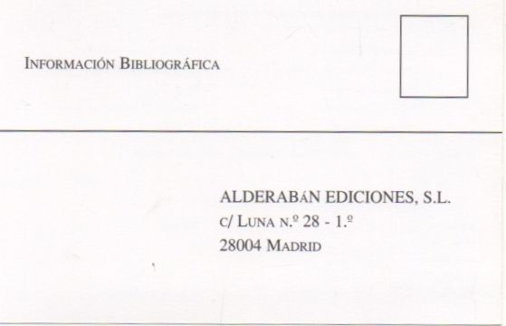 TARJETA POSTAL. RESPUESTA COMERCIAL. ALDERABAN EDICIONES S.L.
