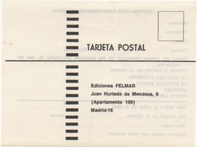 TARJETA POSTAL. RESPUESTA COMERCIAL. EDICIONES FELMAR