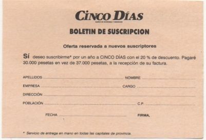 TARJETA POSTAL. RESPUESTA COMERCIAL. CINCO DIAS. DIARIO DE NEGOCIOSQ