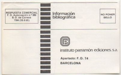 TARJETA POSTAL. RESPUESTA COMERCIAL.  INSTITUTO PARRAMON EDICIONES S.A.