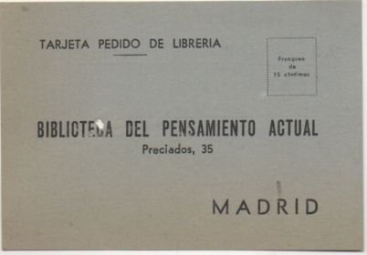TARJETA POSTAL. RESPUESTA COMERCIAL. BIBLIOTECA DEL PENSAMIENTO ACTUAL
