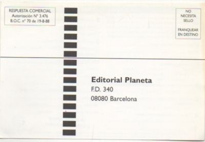 TARJETA POSTAL. RESPUESTA COMERCIAL. EDITORIAL PLANETA