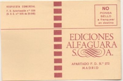 TARJETA POSTAL. RESPUESTA COMERCIAL. EDICIONES ALFAGUARA S.A.