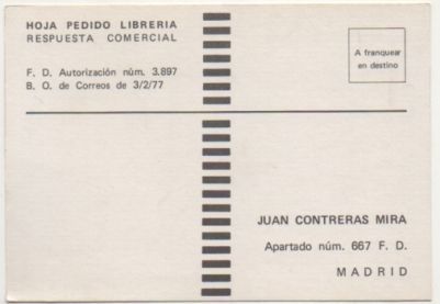 TARJETA POSTAL. RESPUESTA COMERCIAL. EDITORIAL JUAN CONTRERAS MIRA