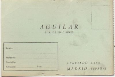 TARJETA POSTAL. RESPUESTA COMERCIAL. EDITORIAL AGUILAR