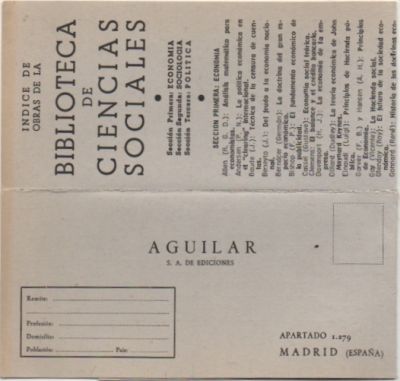 TARJETA POSTAL. RESPUESTA COMERCIAL. EDITORIAL AGUILAR