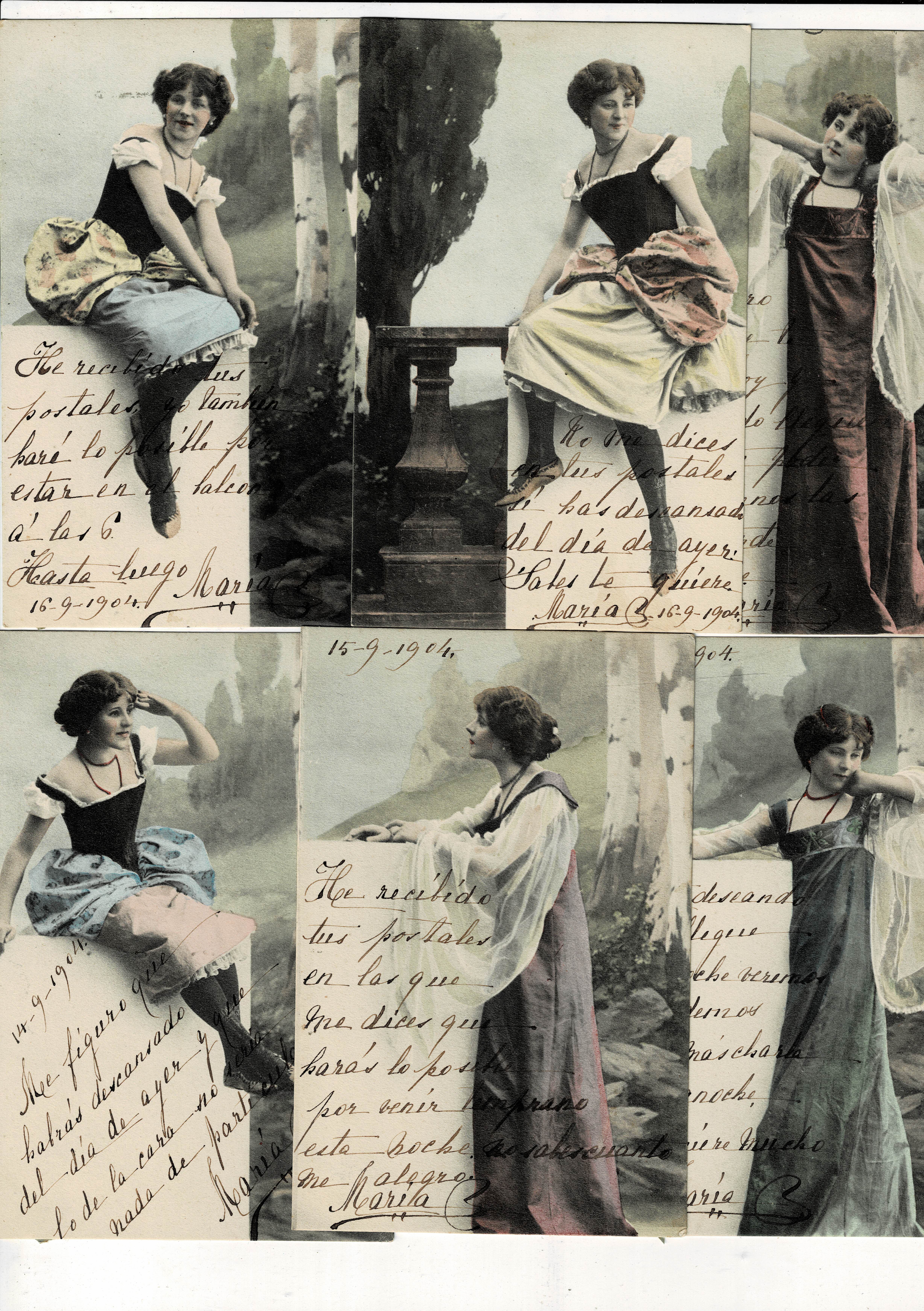 POSTAL ROMANTICA. LOTE DE 6 POSTALES DE MUJERES.