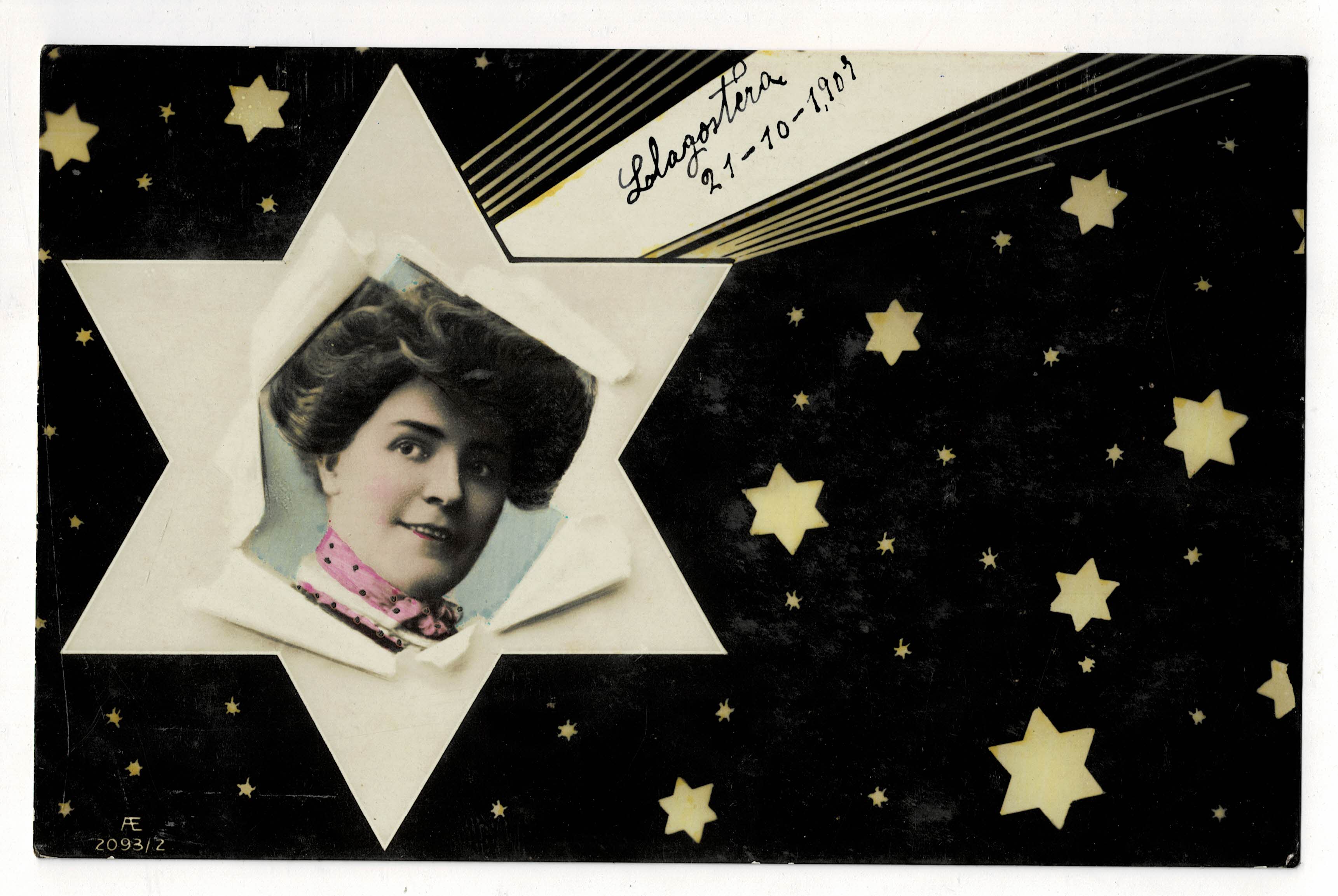 POSTAL ROMANTICA MUJER ESTRELLAS.
