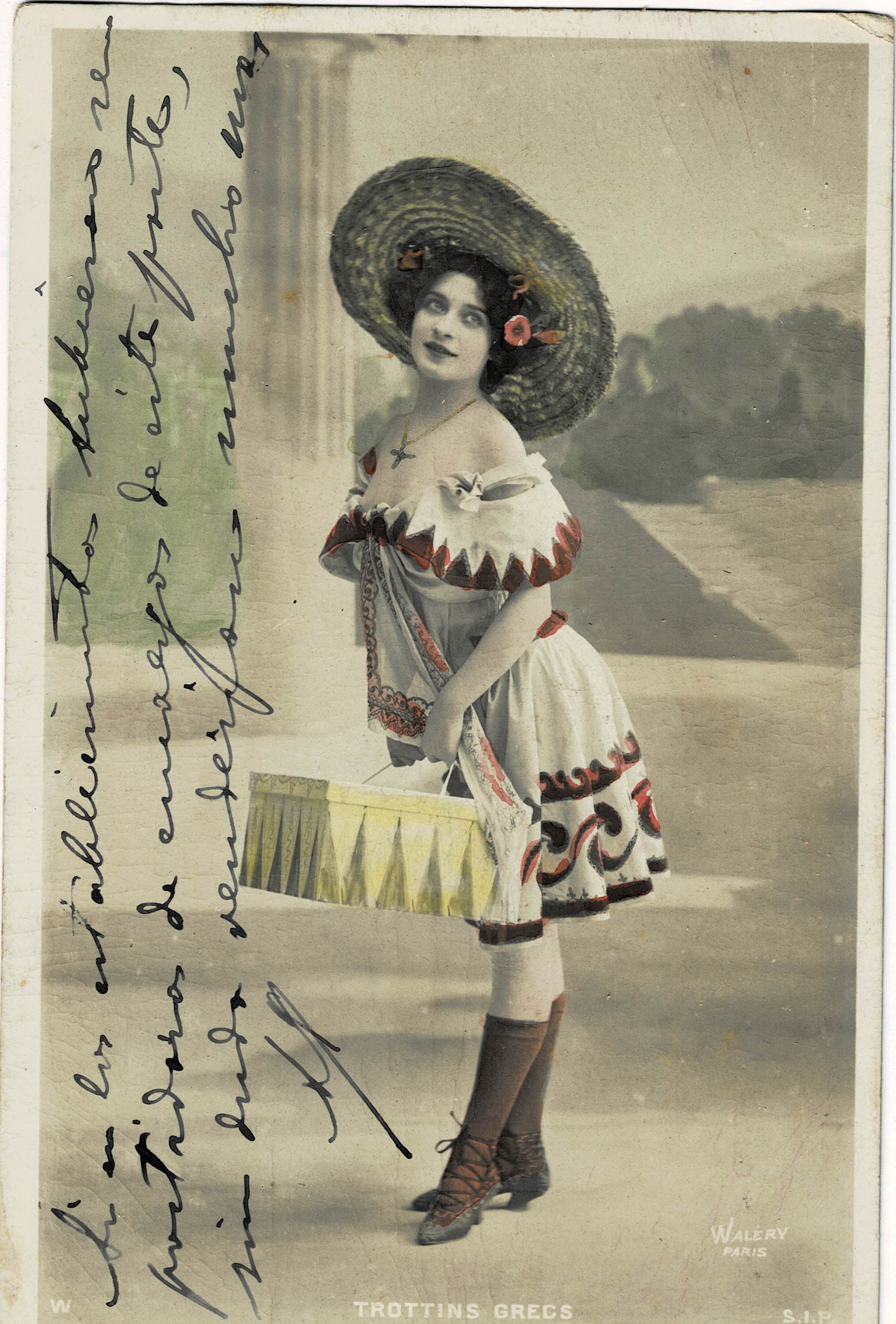 POSTAL ROMANTICA MUJER CON SOMBRERO.