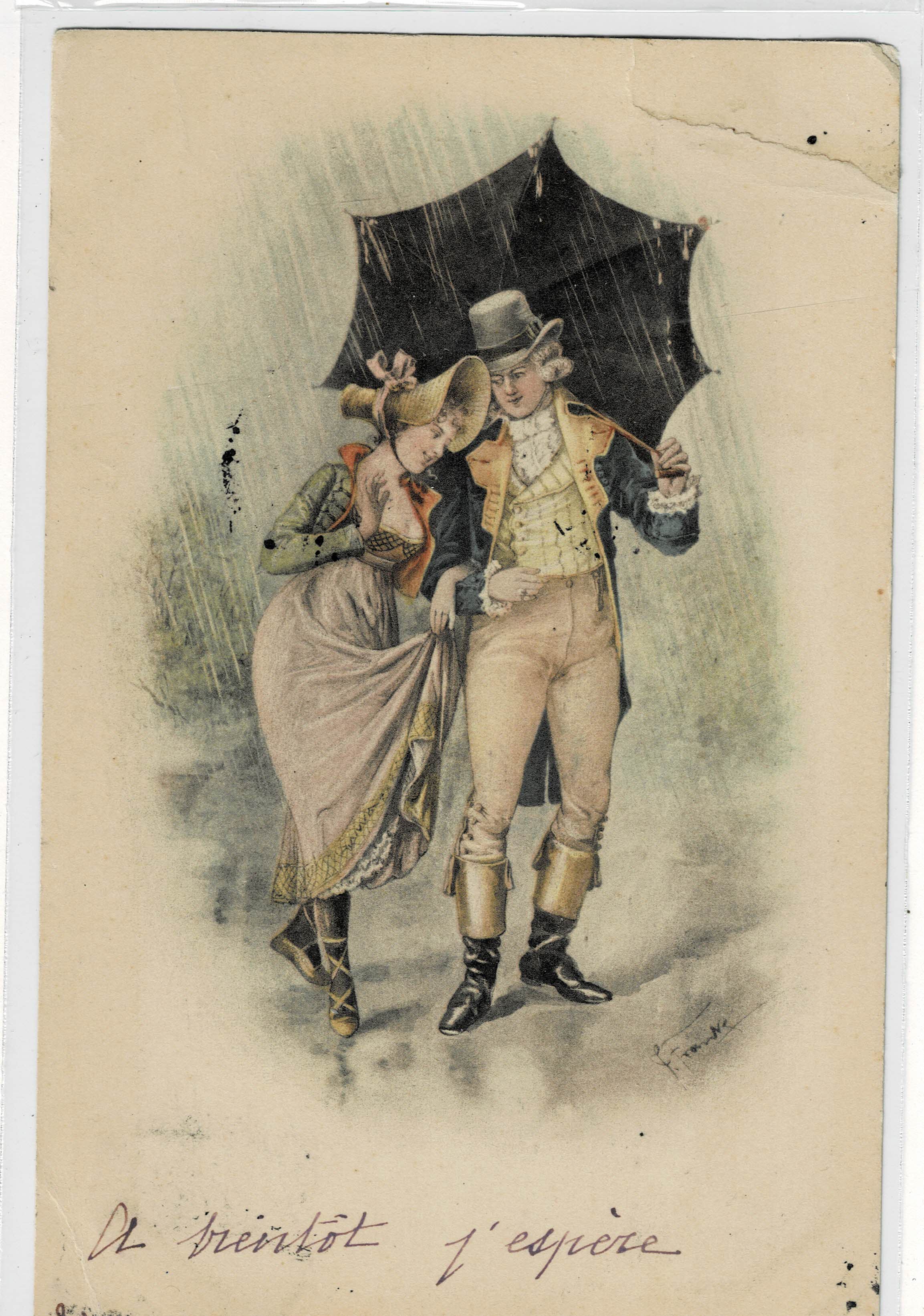 POSTAL ROMANTICA PAREJA ILUSTRADA.