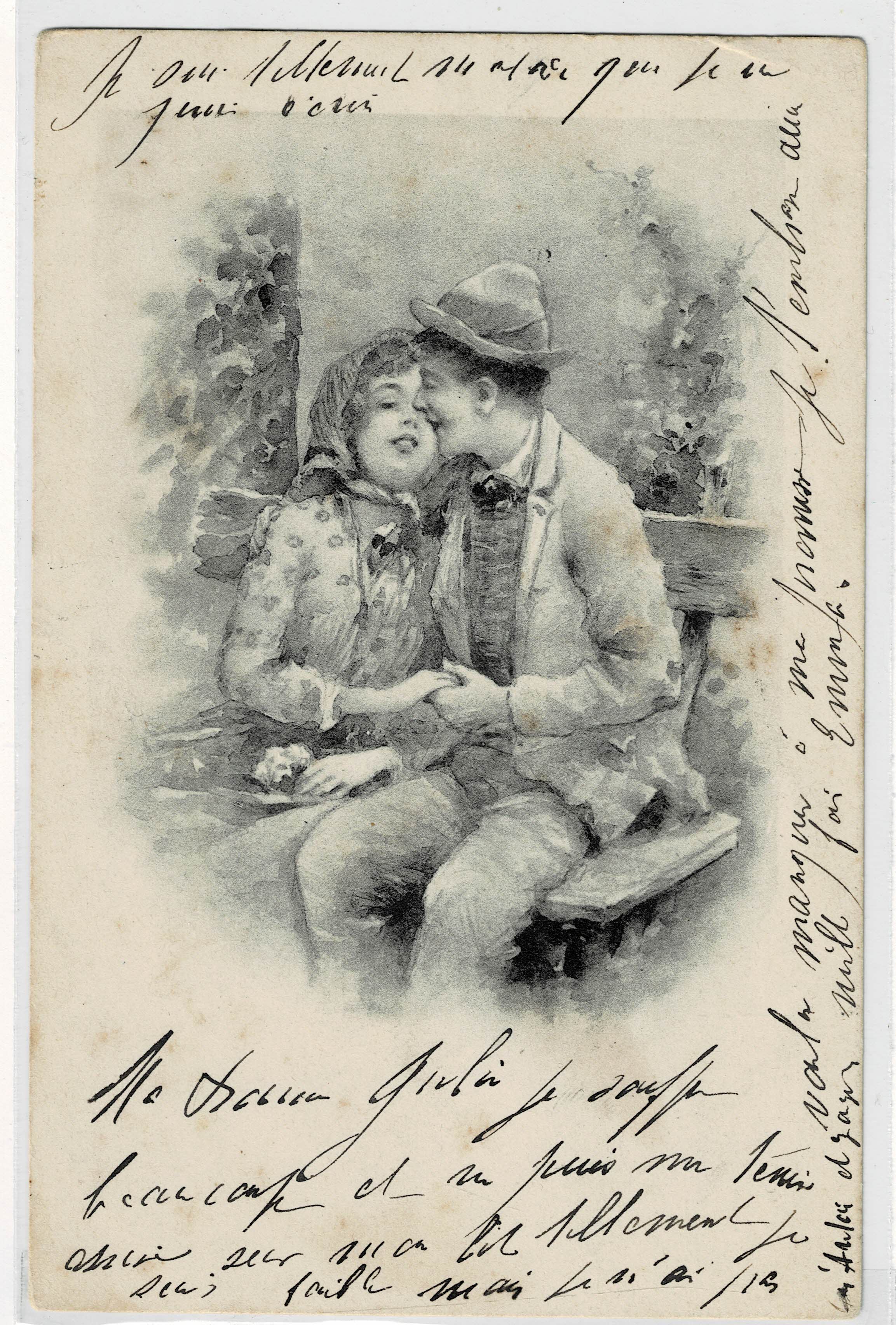 POSTAL ROMANTICA PAREJA ILUSTRADA.