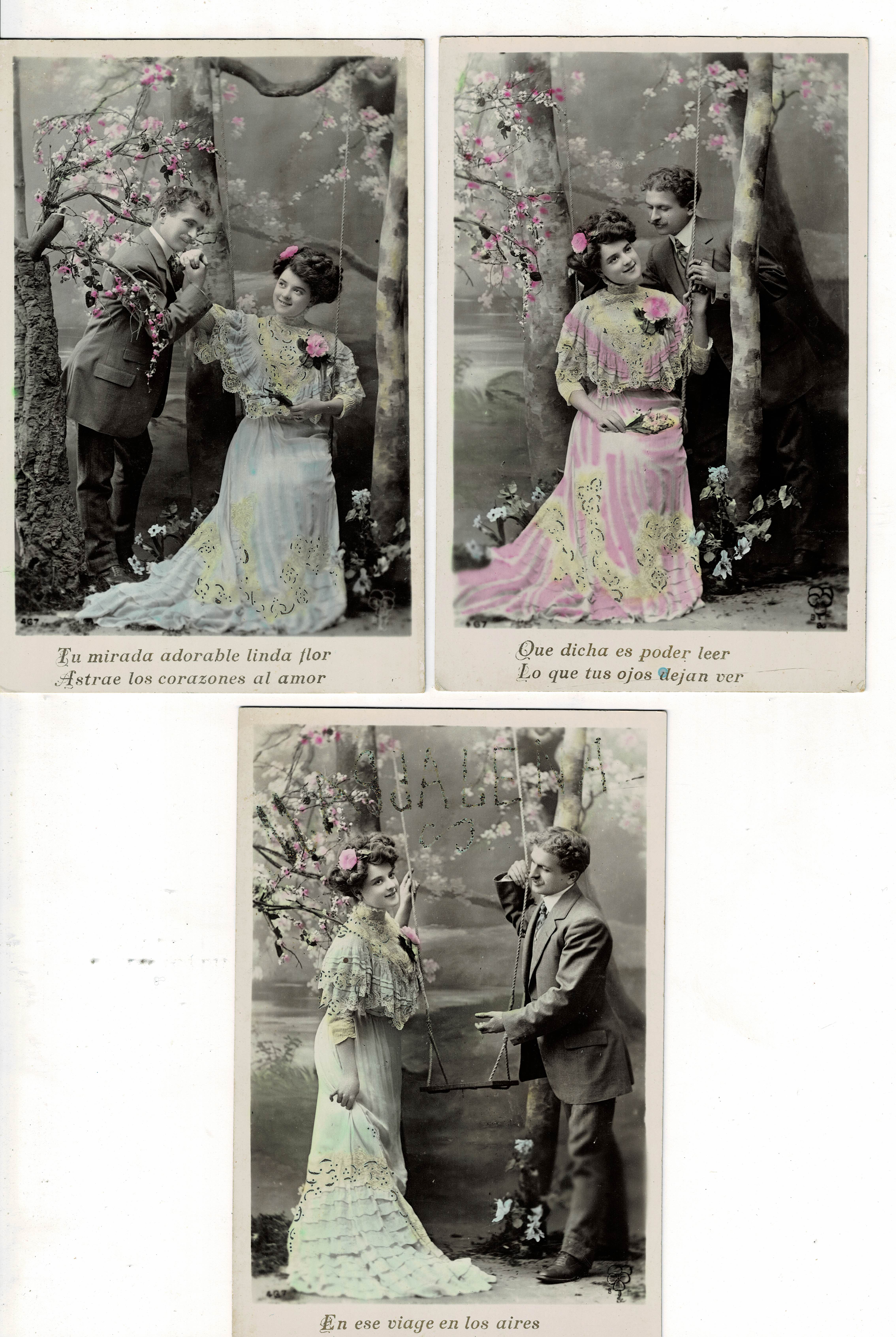 LOTE DE 3 POSTALES ROMANTICAS DE PAREJAS.