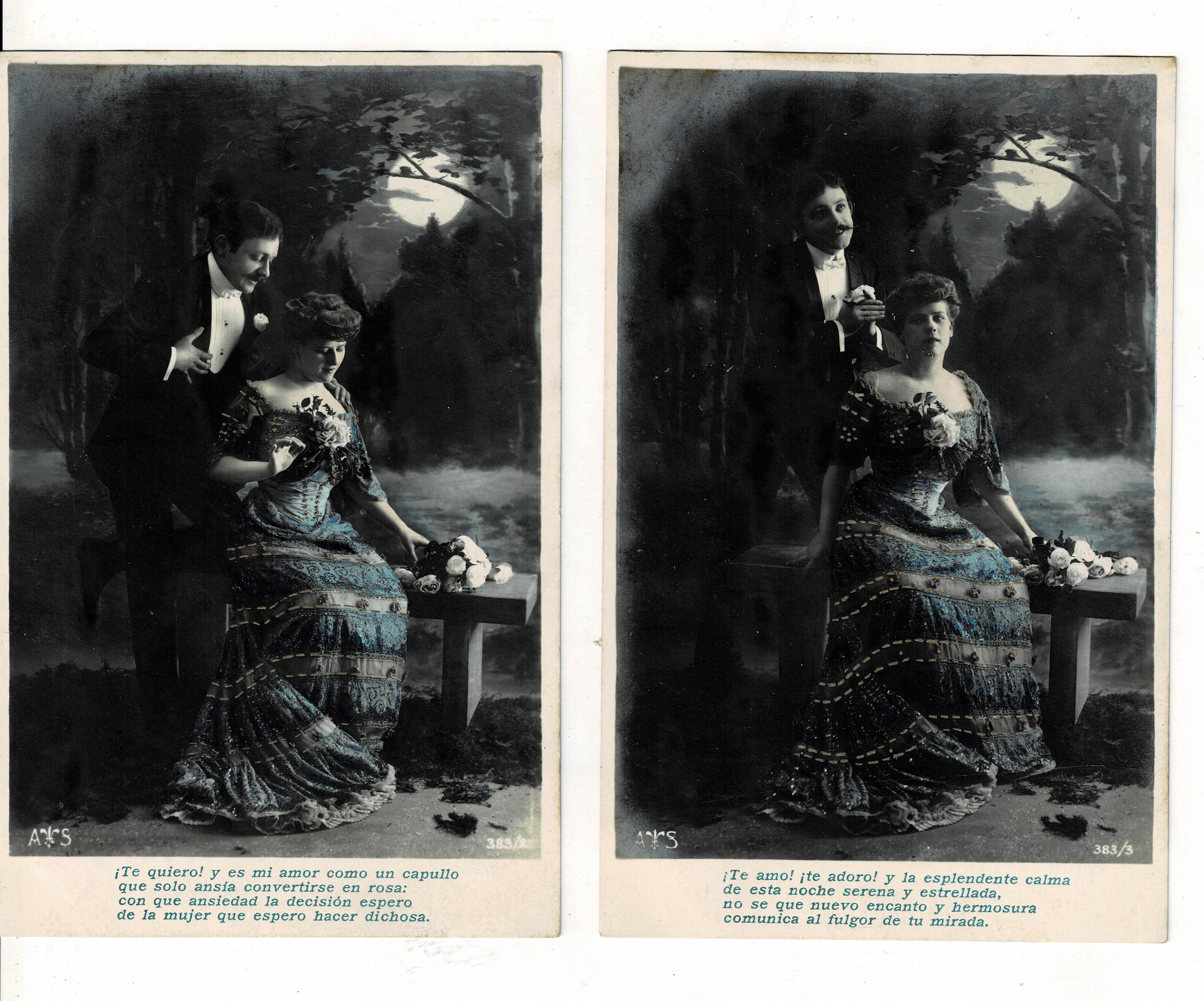 LOTE DE 2 POSTALES ROMANTICAS DE PAREJAS.