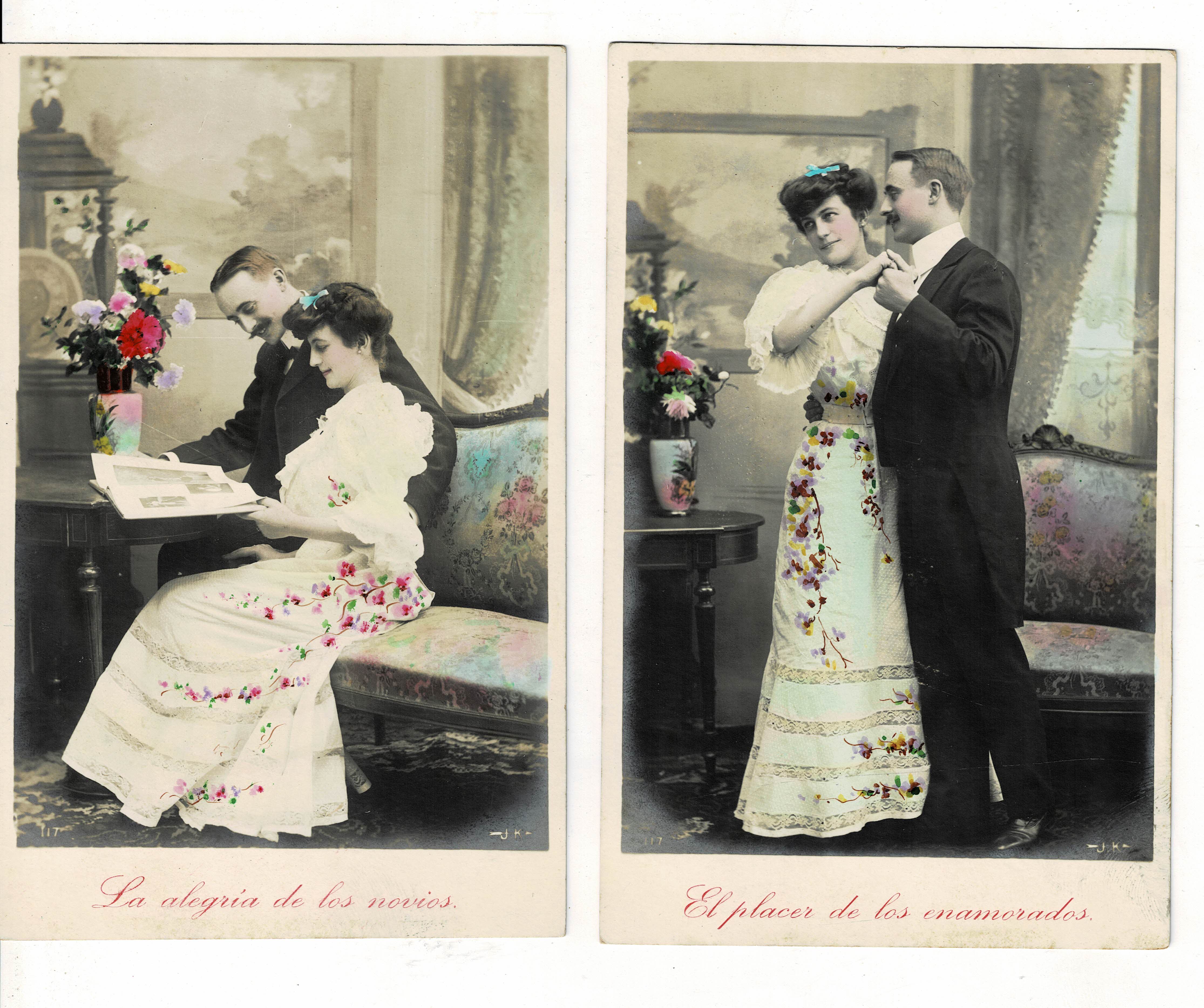 LOTE DE 2 POSTALES ROMANTICAS DE PAREJAS.