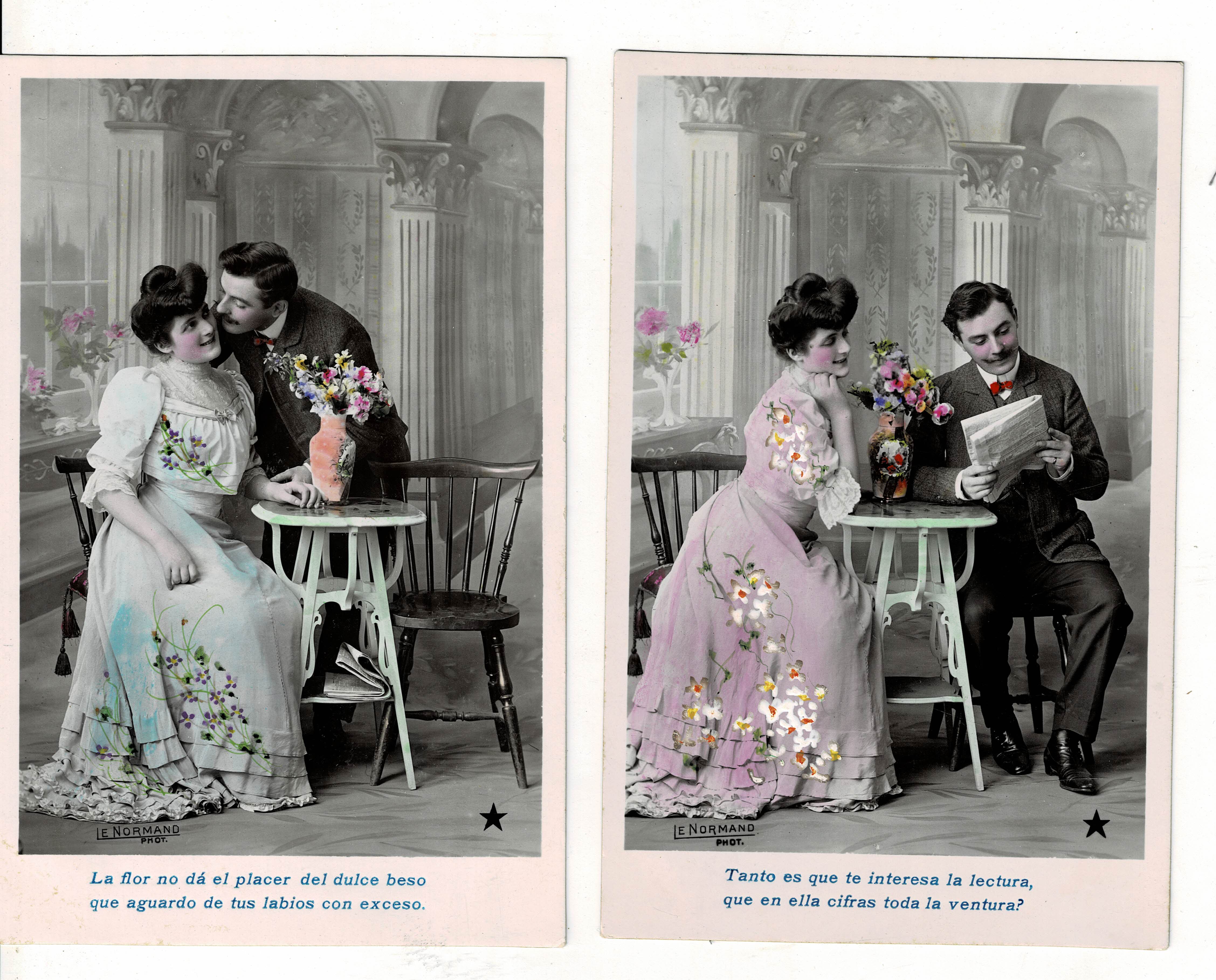 LOTE DE 2 POSTALES ROMANTICAS DE PAREJA.