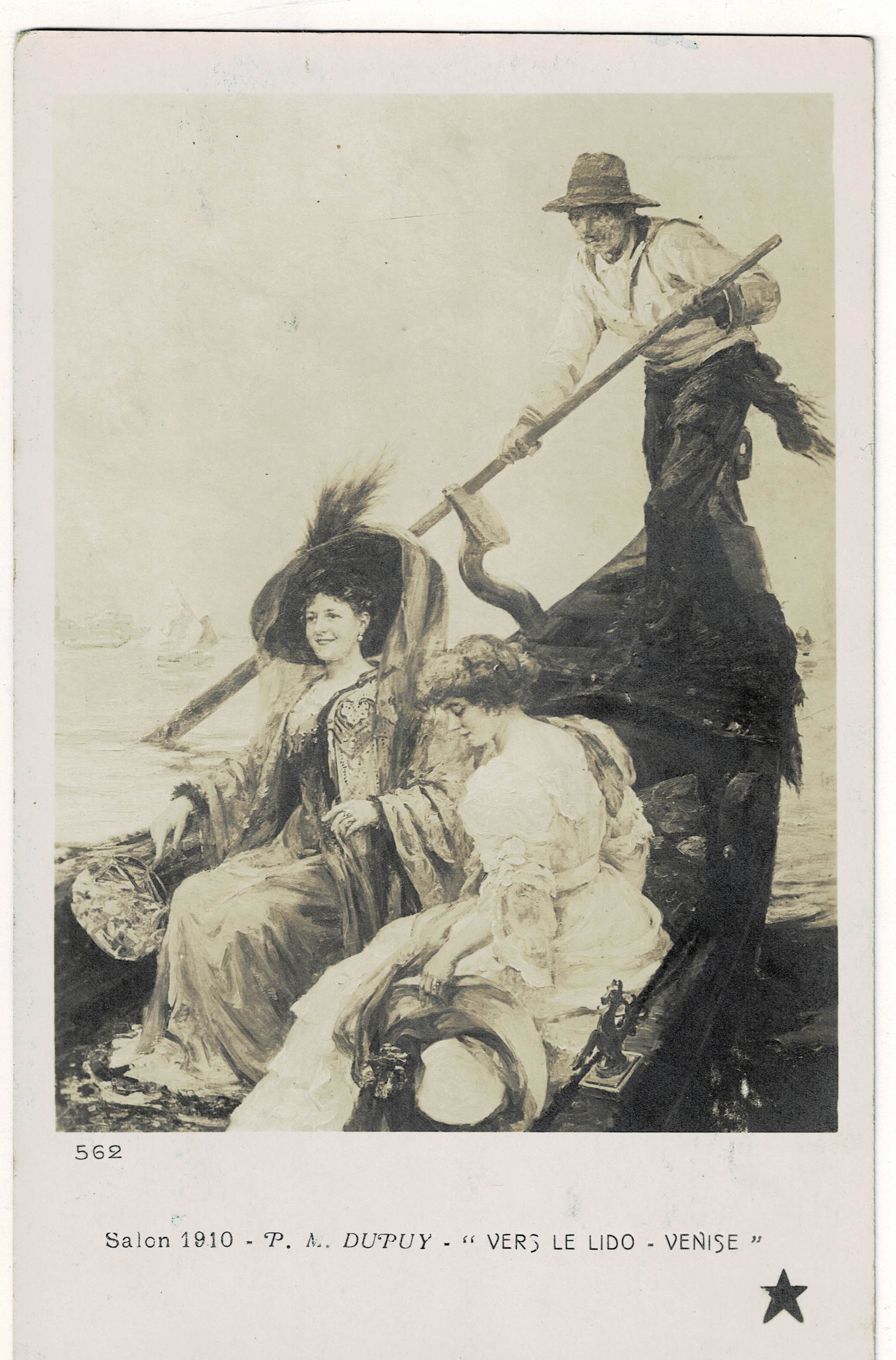 POSTAL ROMANTICA MUJERES EN GONDOLA.