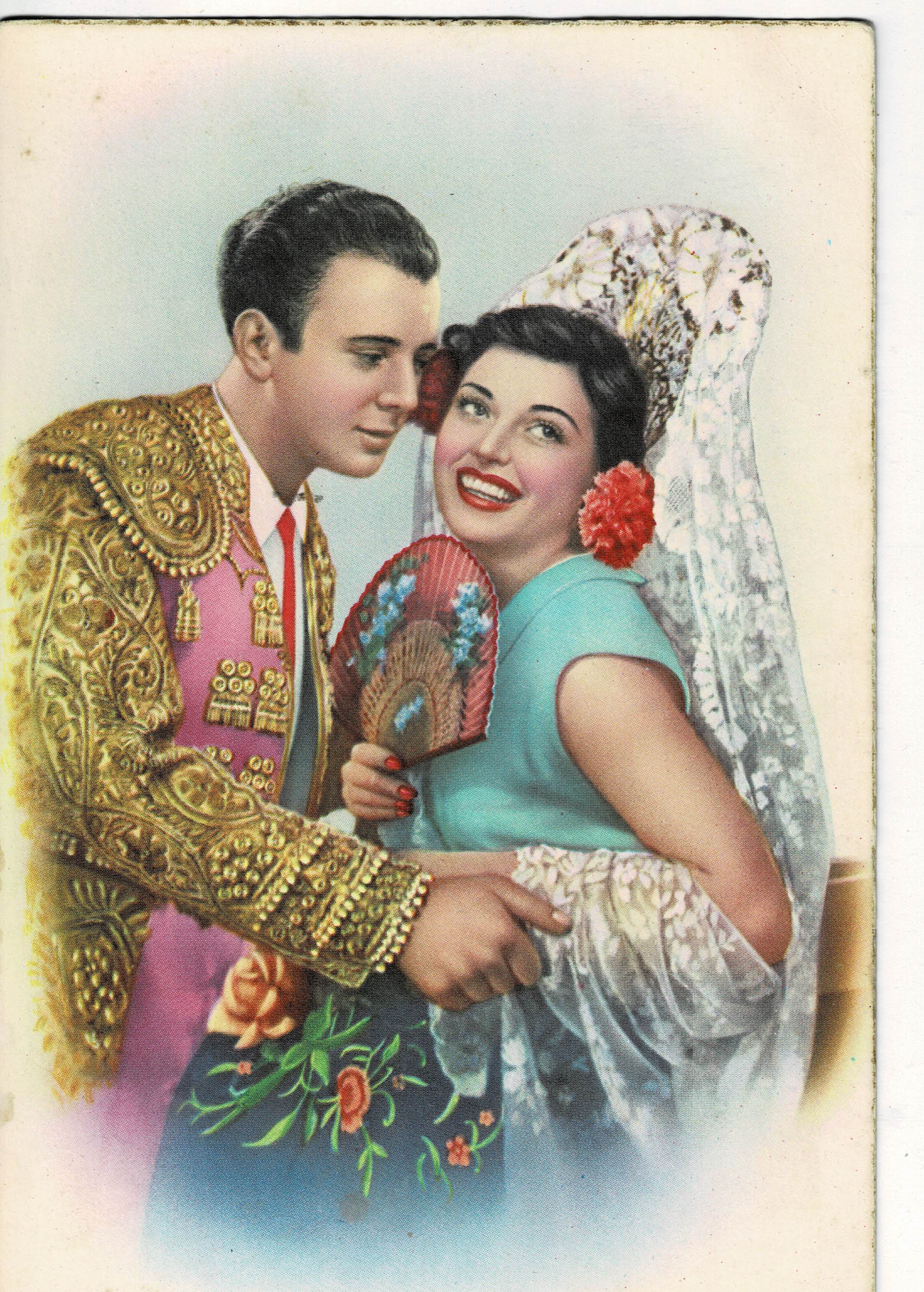 POSTAL ROMANTICA PAREJA TORERO.