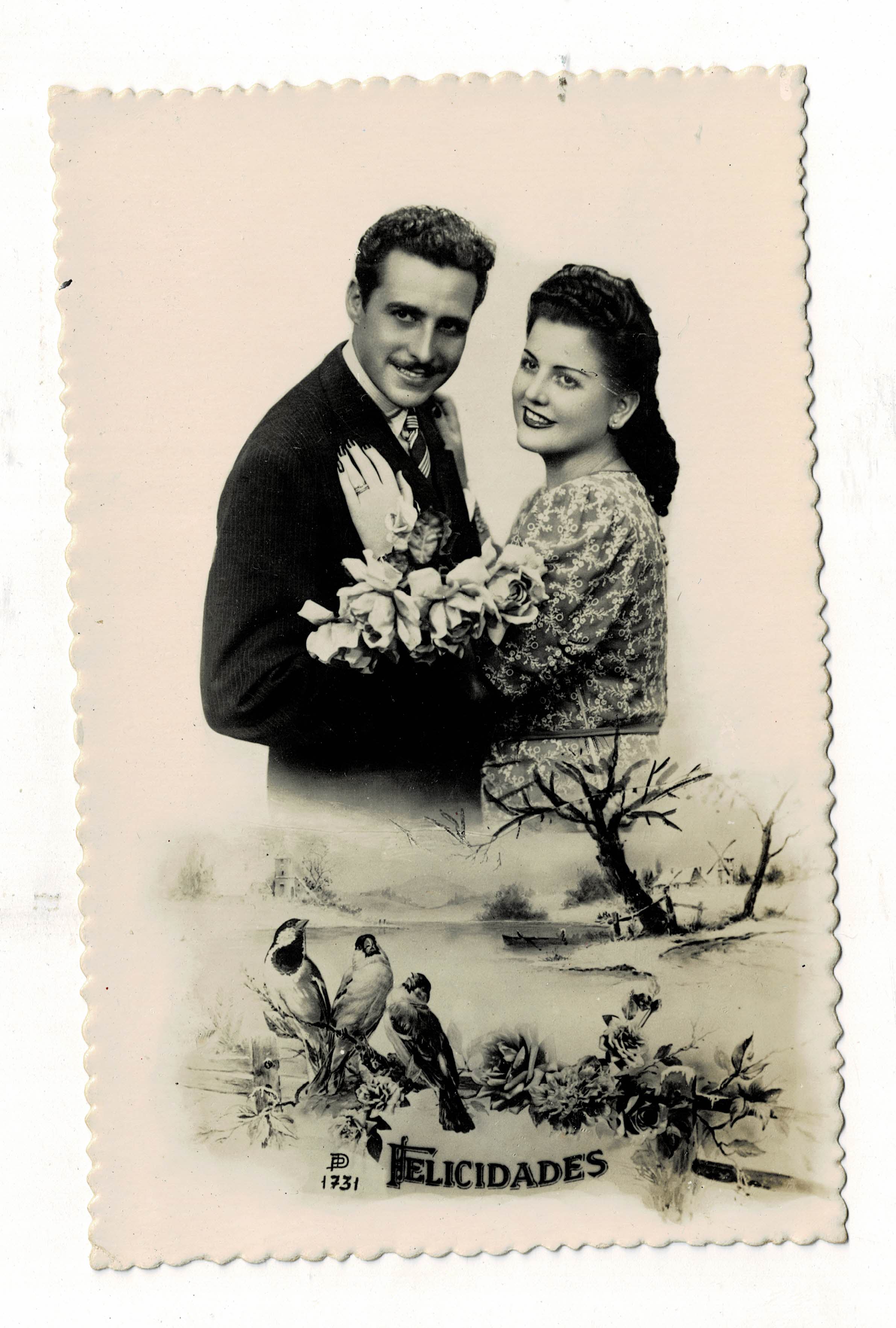 POSTAL ROMANTICA PAREJA EN BLANCO Y NEGRO.