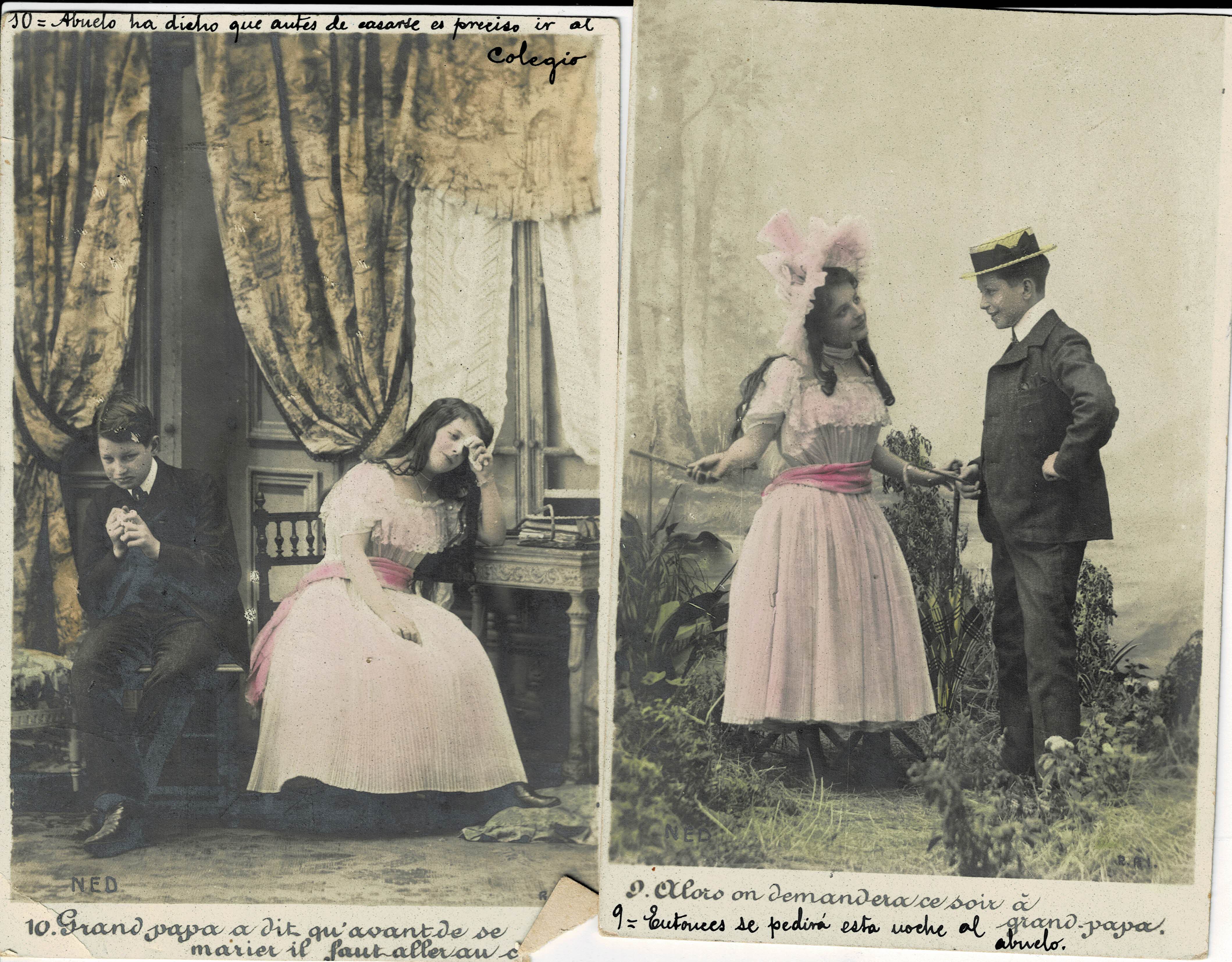 LOTE 2 POSTALES ROMANTICAS PAREJA JOVEN.