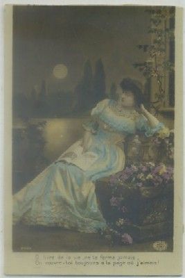 POSTAL ROMANTICA FRANCESA. O LIVRE DE LA VIE, NETE FERME JAMAIS….