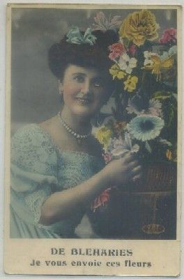 POSTAL ROMANTICA FRANCESA. DE BLEHARIES. JE VOUS ENVOIE CES FLEURES