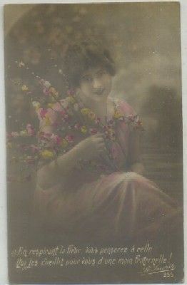 POSTAL ROMANTICA FRANCESA. EN RESPIRANT LA FLEUR, VOUS PENSEREZ…