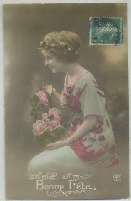 POSTAL ROMANTICA FRANCESA. BONNE FETE