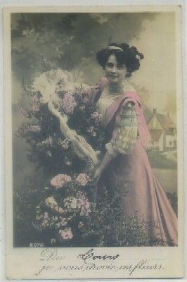 POSTAL ROMANTICA FRANCESA. DE COURS JE VOUS ENVOIE CES FLEURS