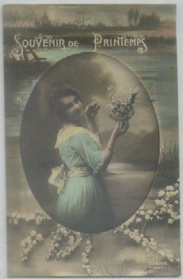 POSTAL ROMANTICA FRANCESA. SOUVENIR DE PRINTEMPS