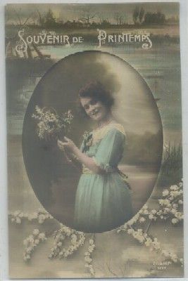 POSTAL ROMANTICA FRANCESA. SOUVENIR DE PRINTEMPS