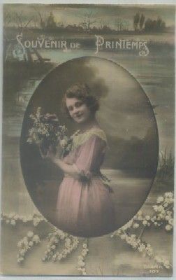 POSTAL ROMANTICA FRANCESA. SOUVENIR DE PRINTEMPS