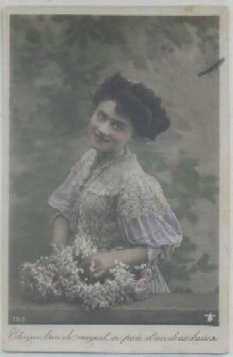 POSTAL ROMANTICA FRANCESA. CHAQUE BRIN DE MUGUET SE PAIE D'UN DOUX BAISER